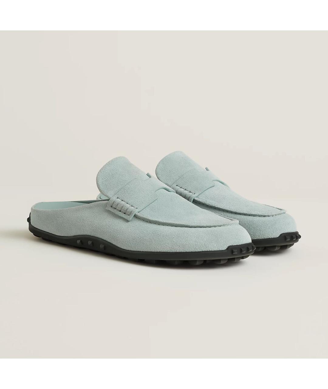 HERMES Голубые замшевые мюли, фото 2