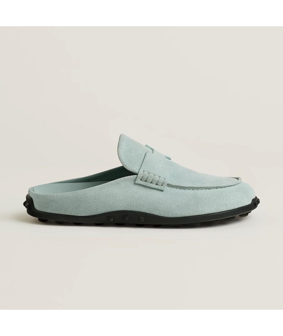 HERMES Голубые замшевые мюли, фото 6