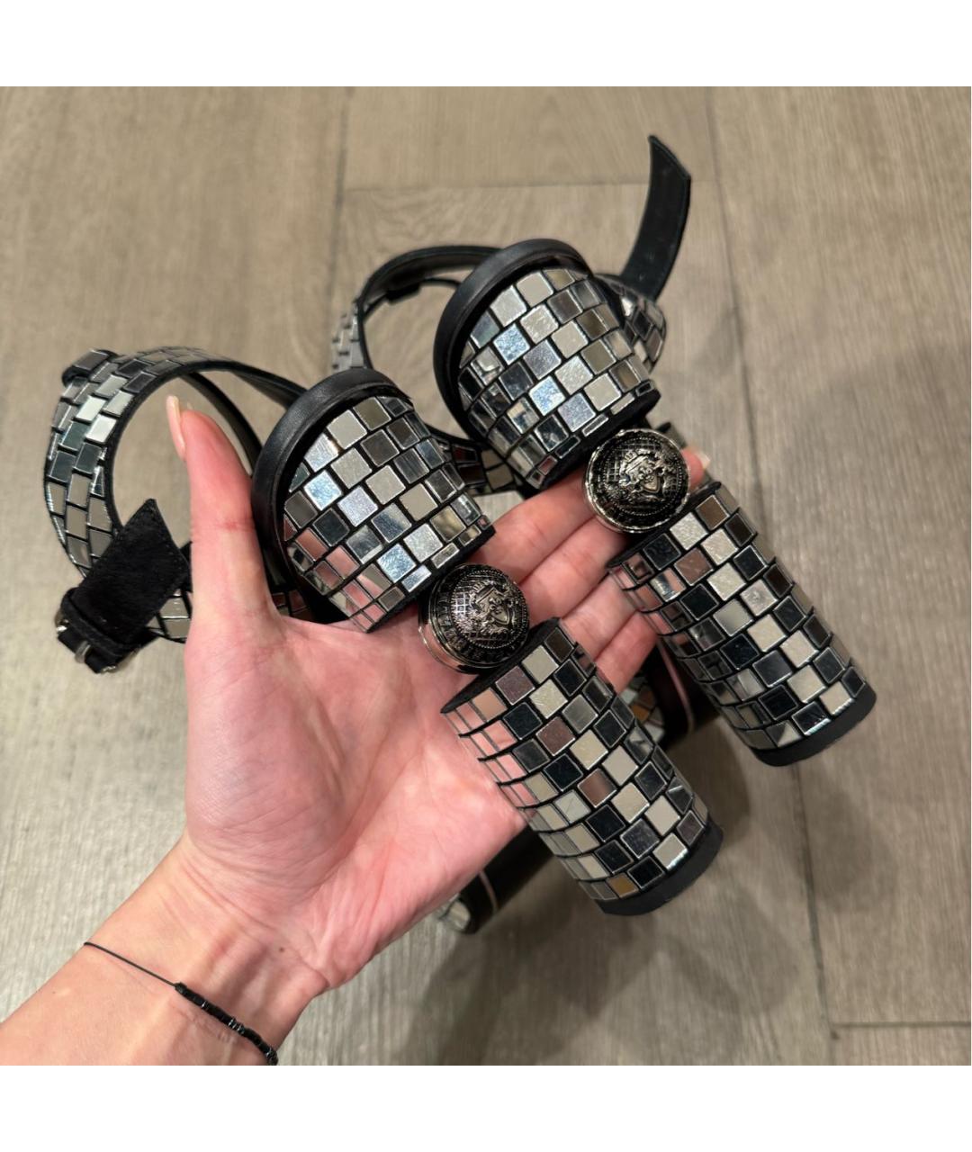 BALMAIN Серебряные кожаные босоножки, фото 5