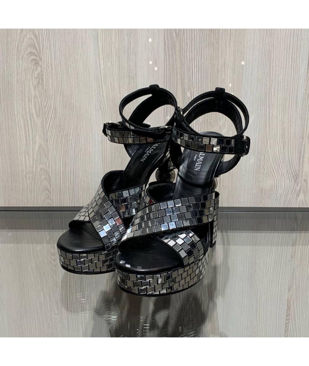 BALMAIN Серебряные кожаные босоножки, фото 3