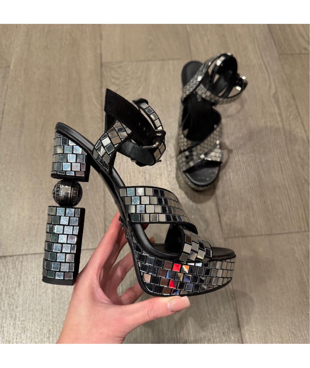 BALMAIN Серебряные кожаные босоножки, фото 2