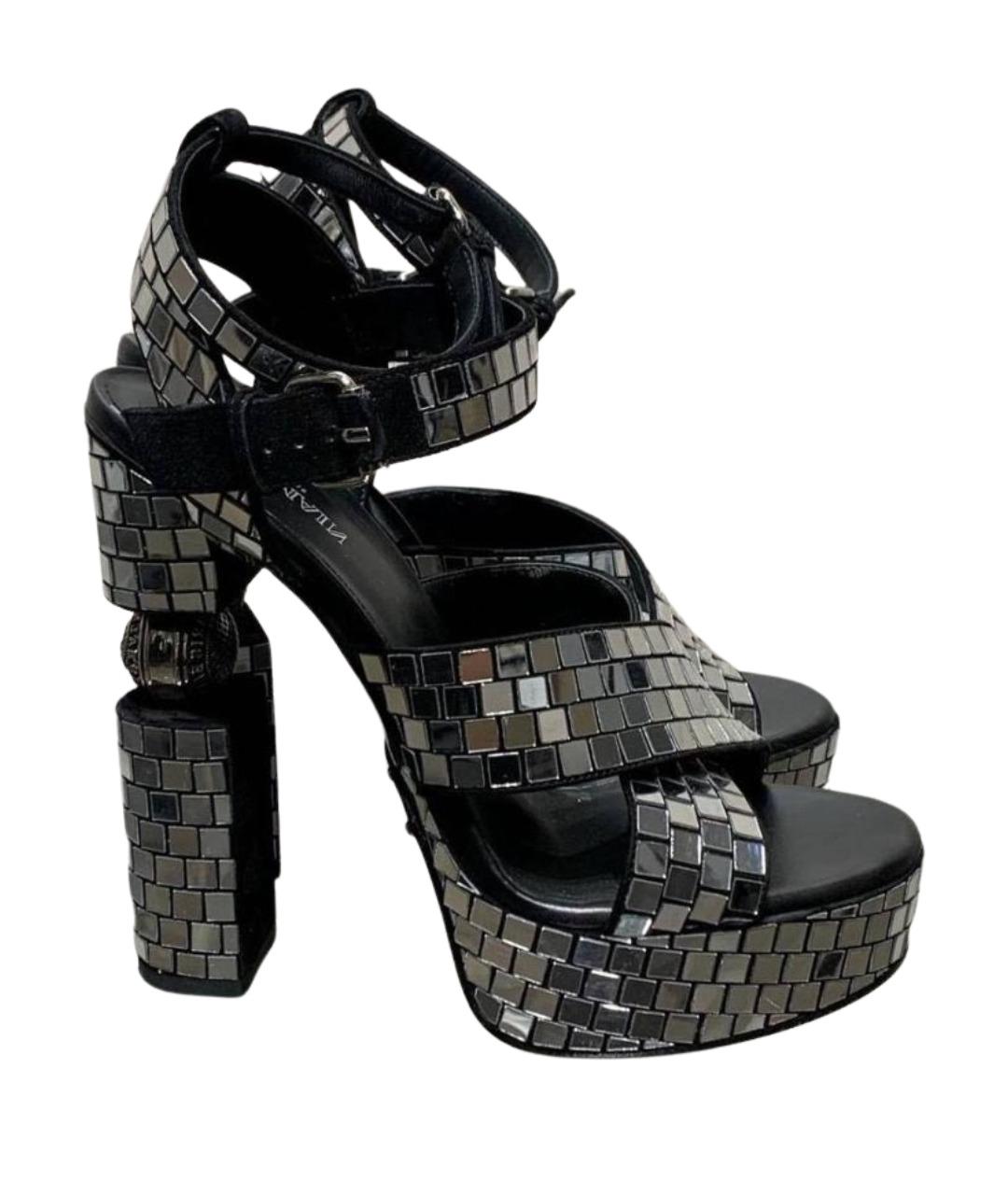 BALMAIN Серебряные кожаные босоножки, фото 1