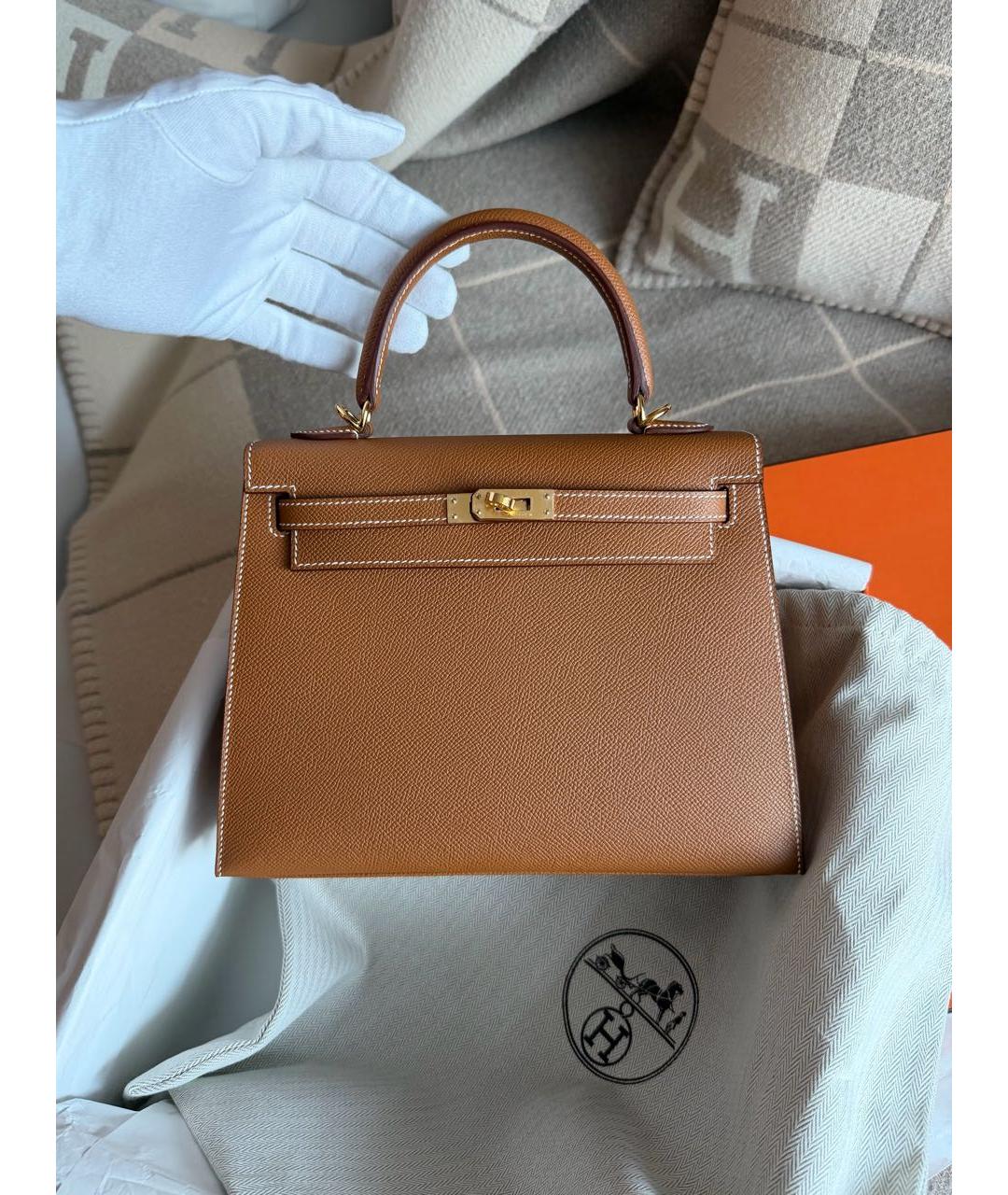 HERMES Коричневая кожаная сумка с короткими ручками, фото 2