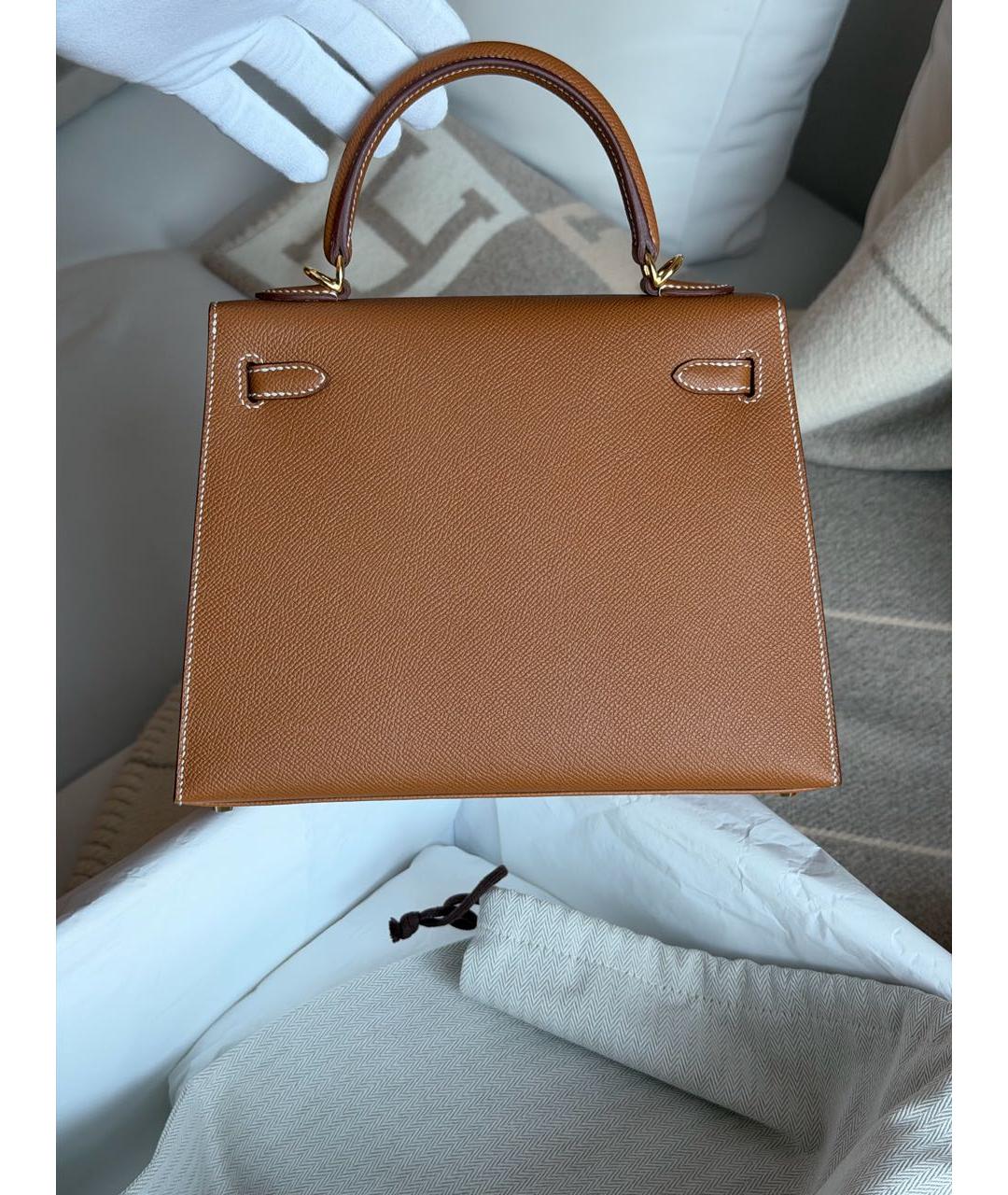 HERMES Коричневая кожаная сумка с короткими ручками, фото 4