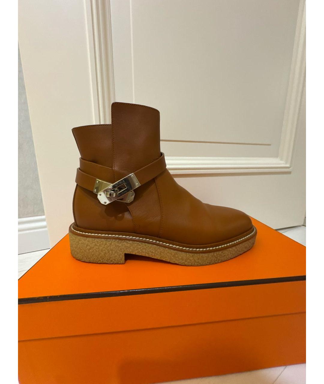 HERMES Коричневые кожаные ботинки, фото 9
