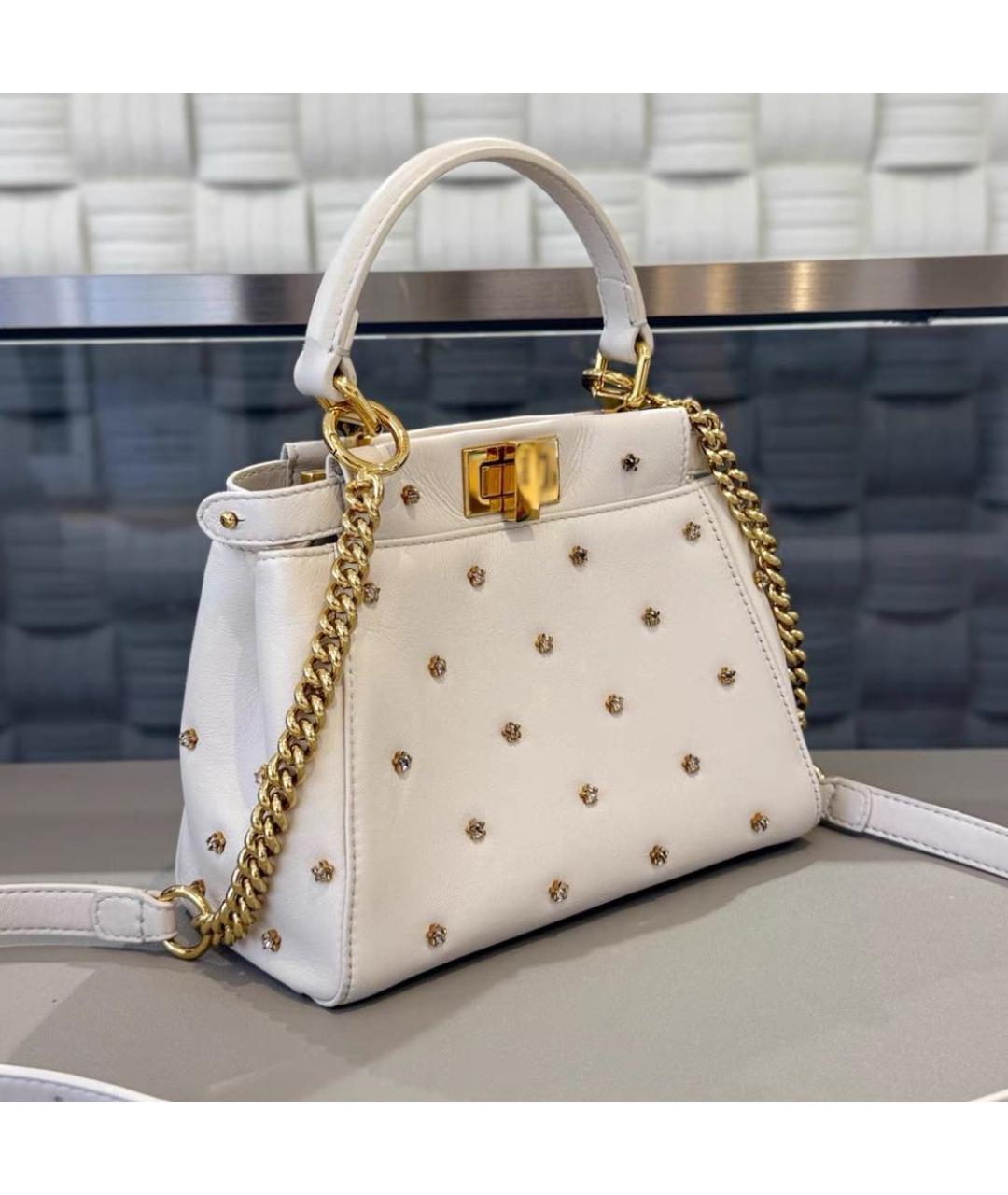 FENDI Белая кожаная сумка через плечо, фото 3