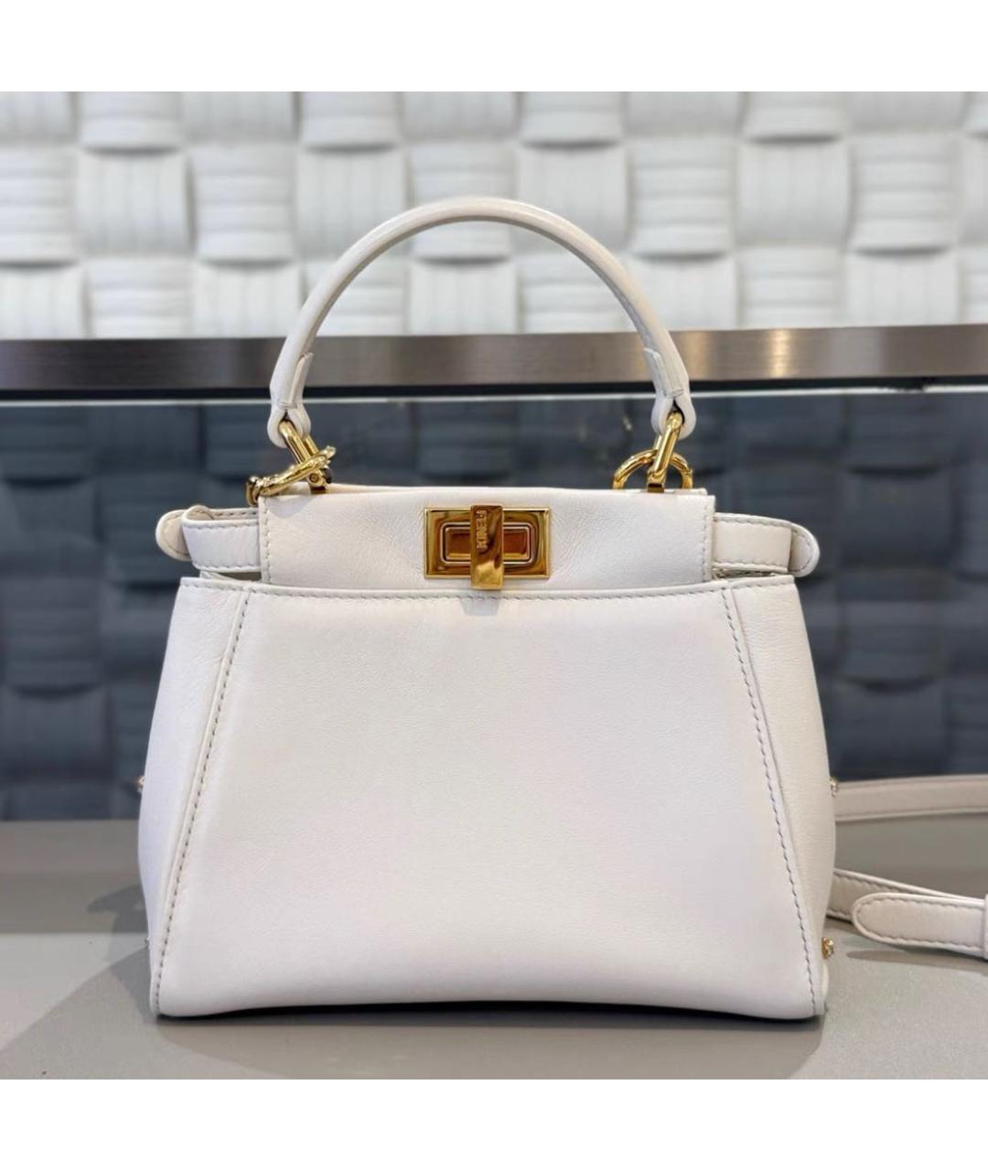 FENDI Белая кожаная сумка через плечо, фото 4