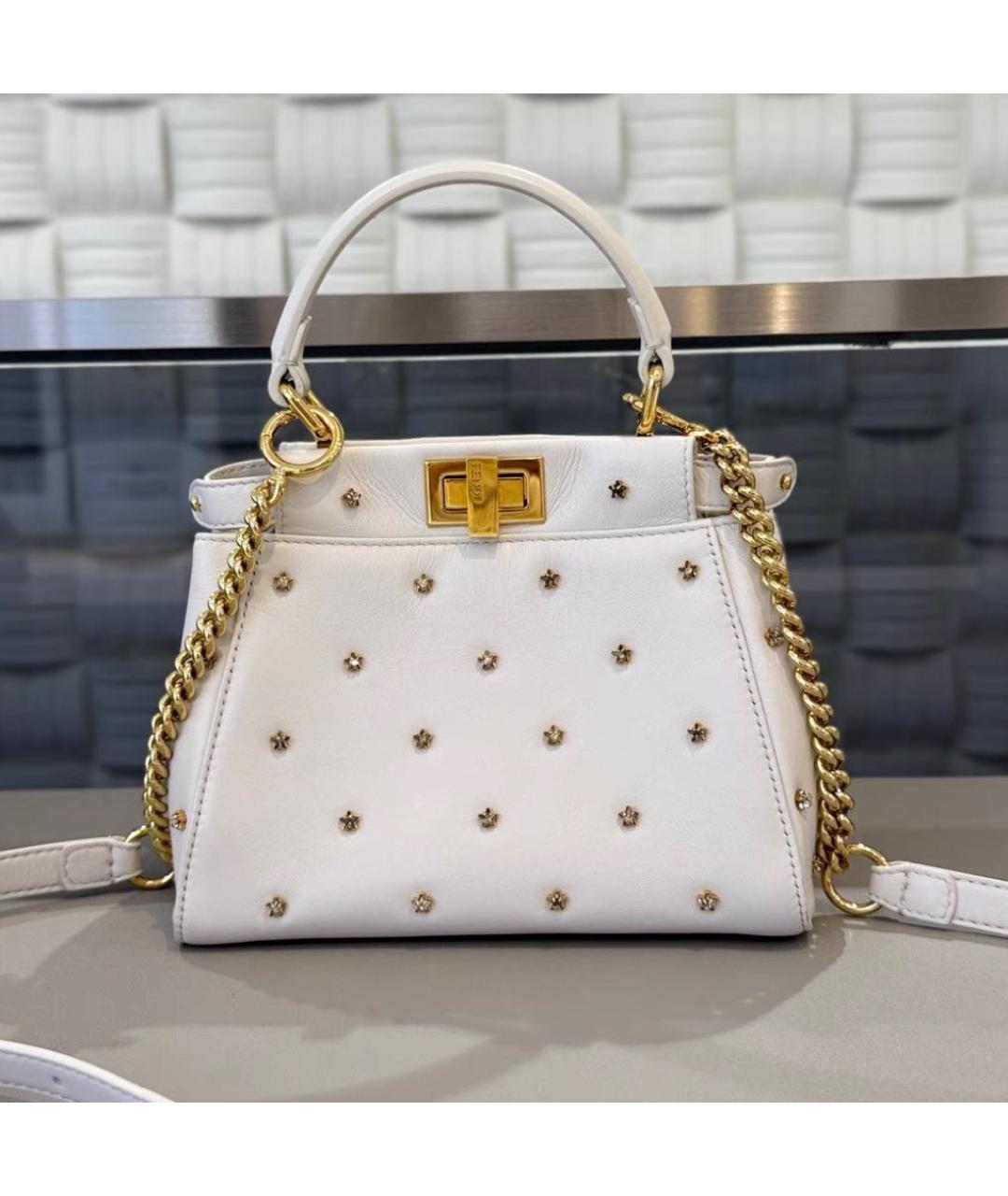 FENDI Белая кожаная сумка через плечо, фото 2