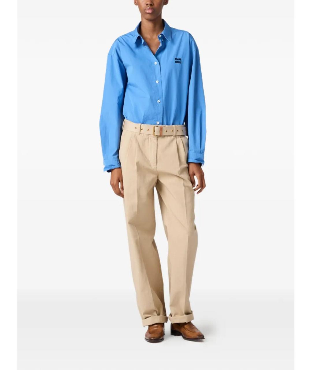 MIU MIU Бежевые хлопковые прямые брюки, фото 2