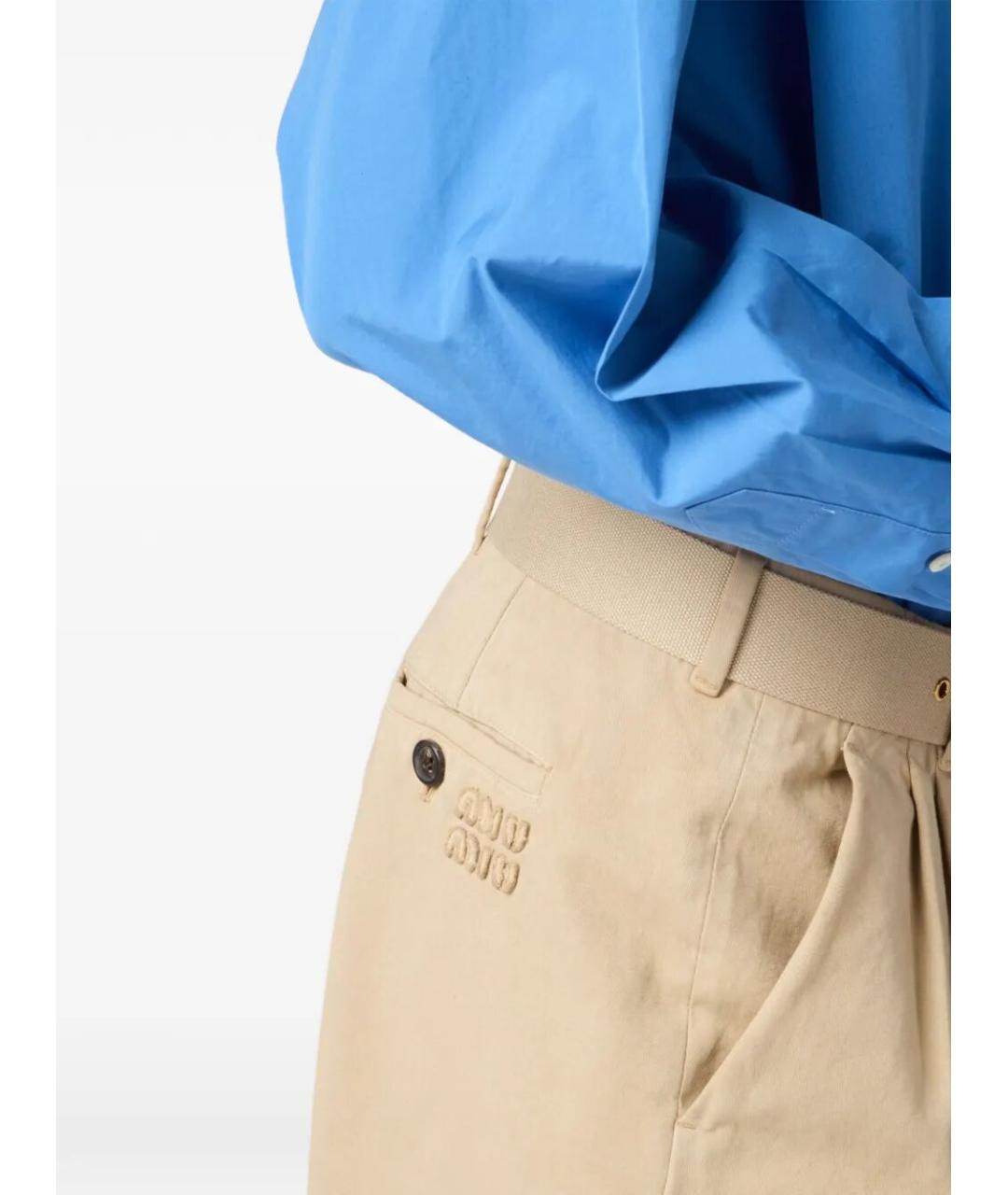 MIU MIU Бежевые хлопковые прямые брюки, фото 4