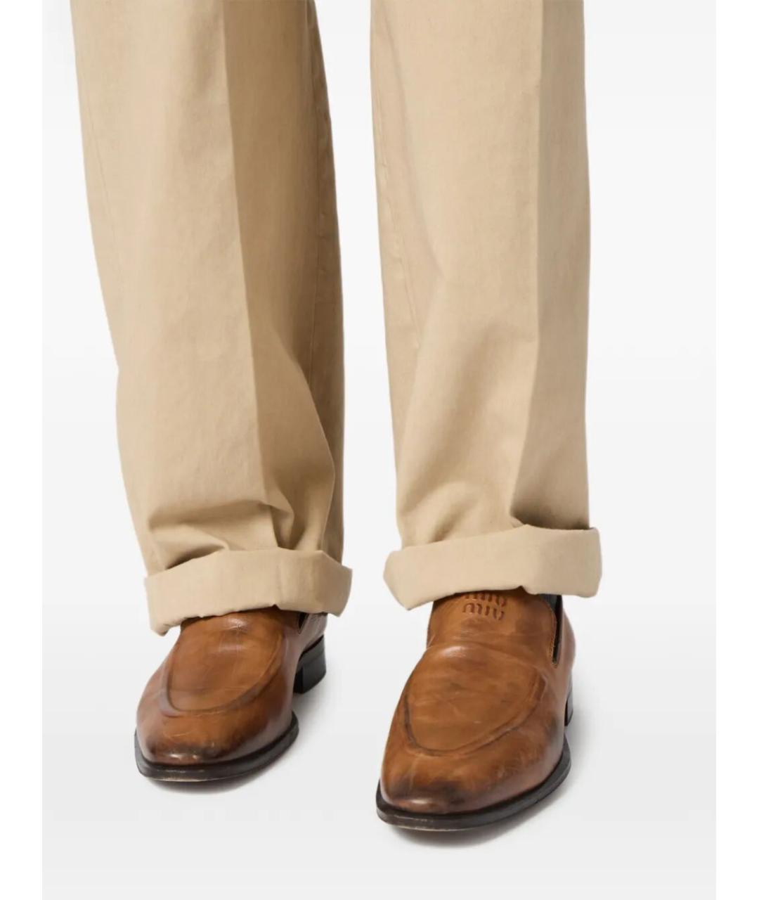 MIU MIU Бежевые хлопковые прямые брюки, фото 6