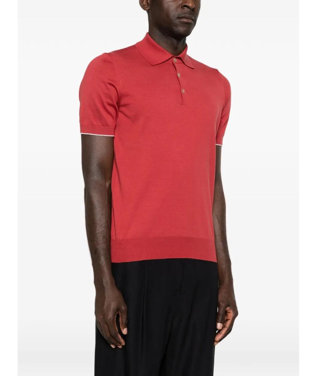 BRUNELLO CUCINELLI Красное хлопковое поло с коротким рукавом, фото 4