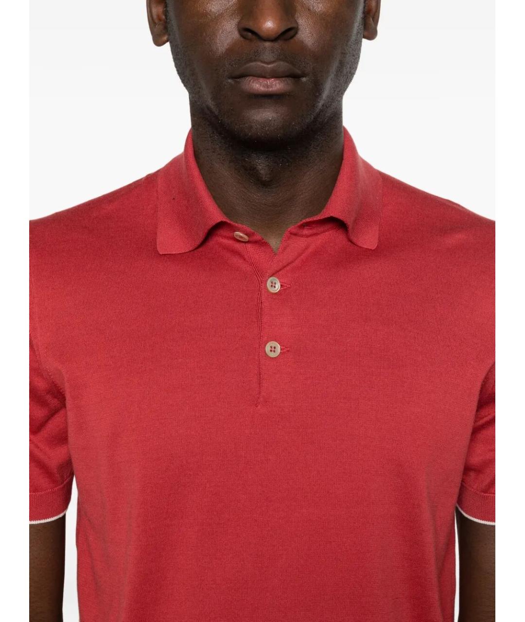 BRUNELLO CUCINELLI Красное хлопковое поло с коротким рукавом, фото 3