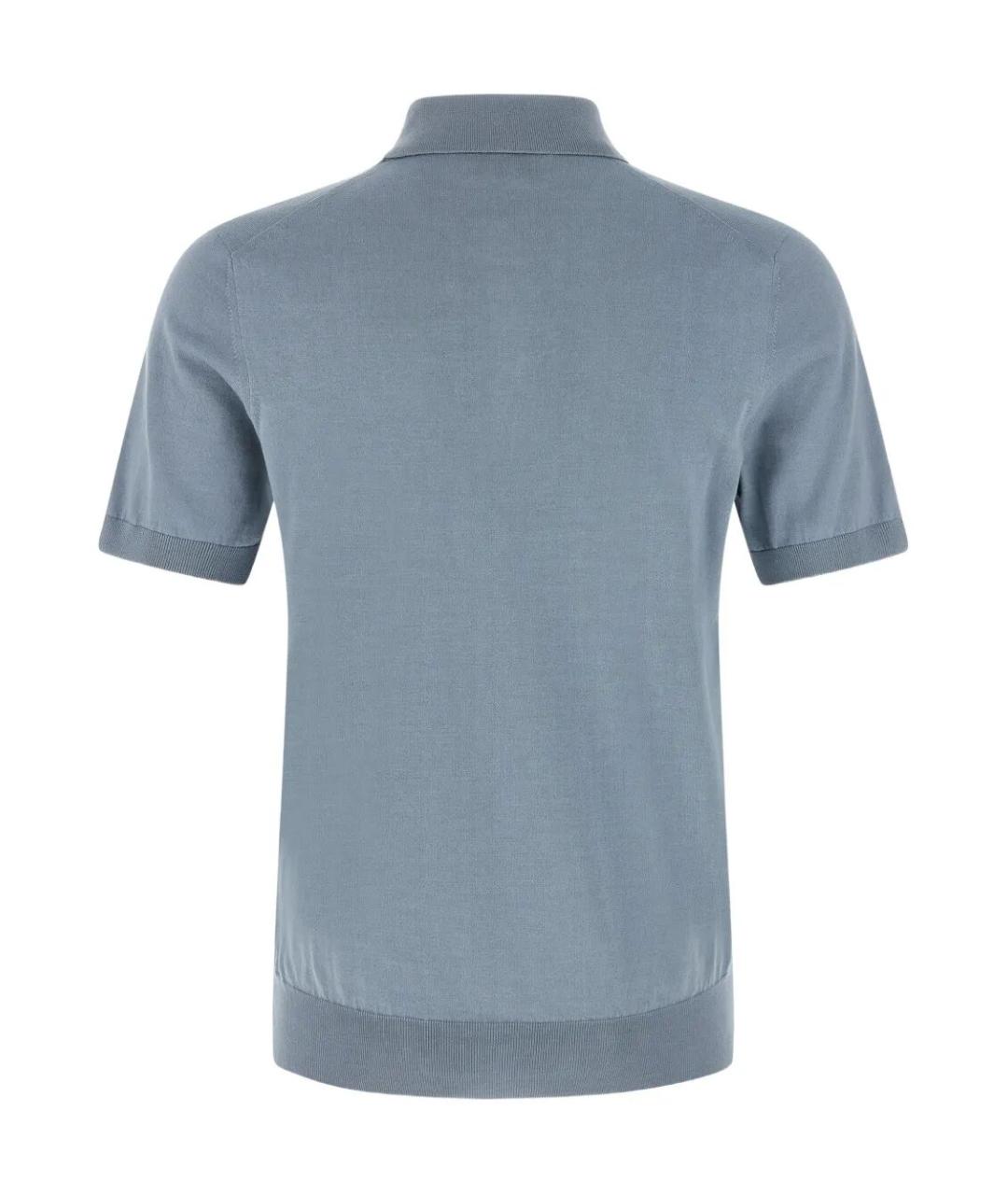 BRUNELLO CUCINELLI Голубое хлопковое поло с коротким рукавом, фото 2