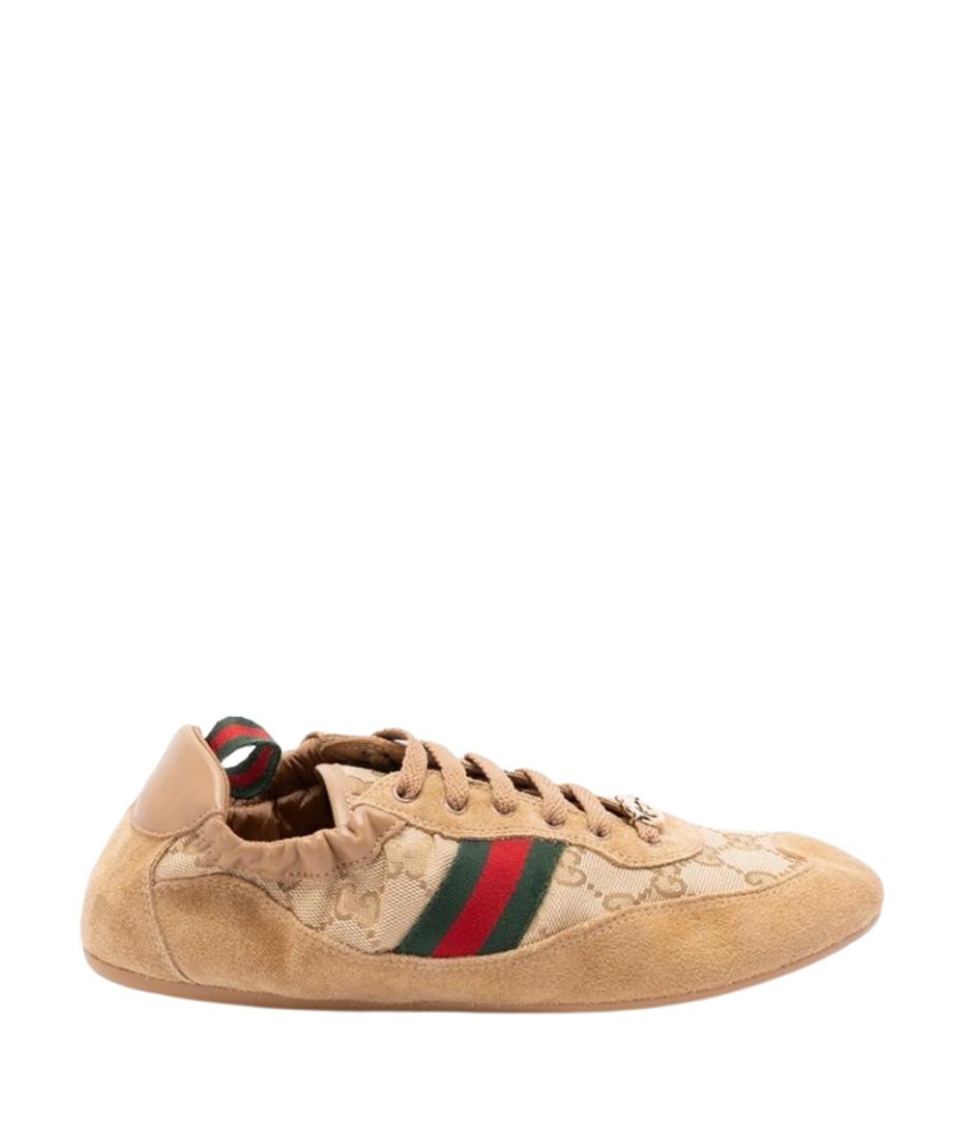 GUCCI Бежевые замшевые кроссовки, фото 1