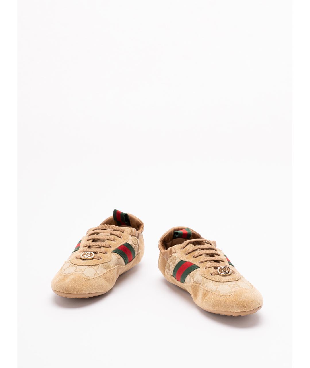 GUCCI Бежевые замшевые кроссовки, фото 2