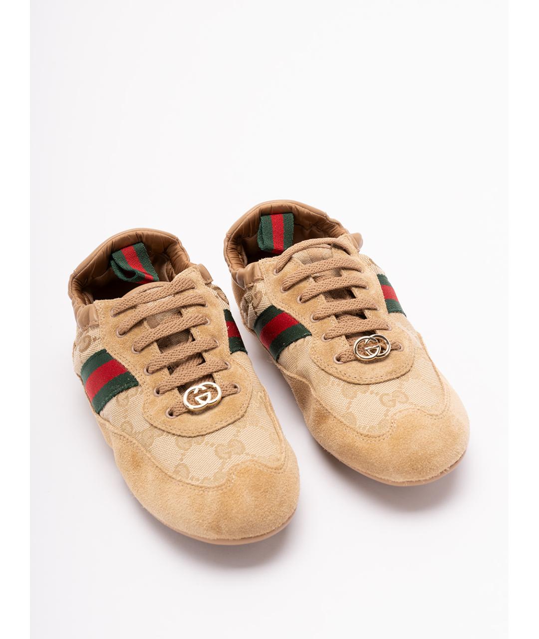 GUCCI Бежевые замшевые кроссовки, фото 5