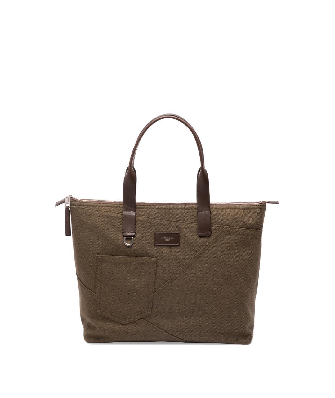DOLCE&GABBANA Коричневая тканевая сумка тоут, фото 6