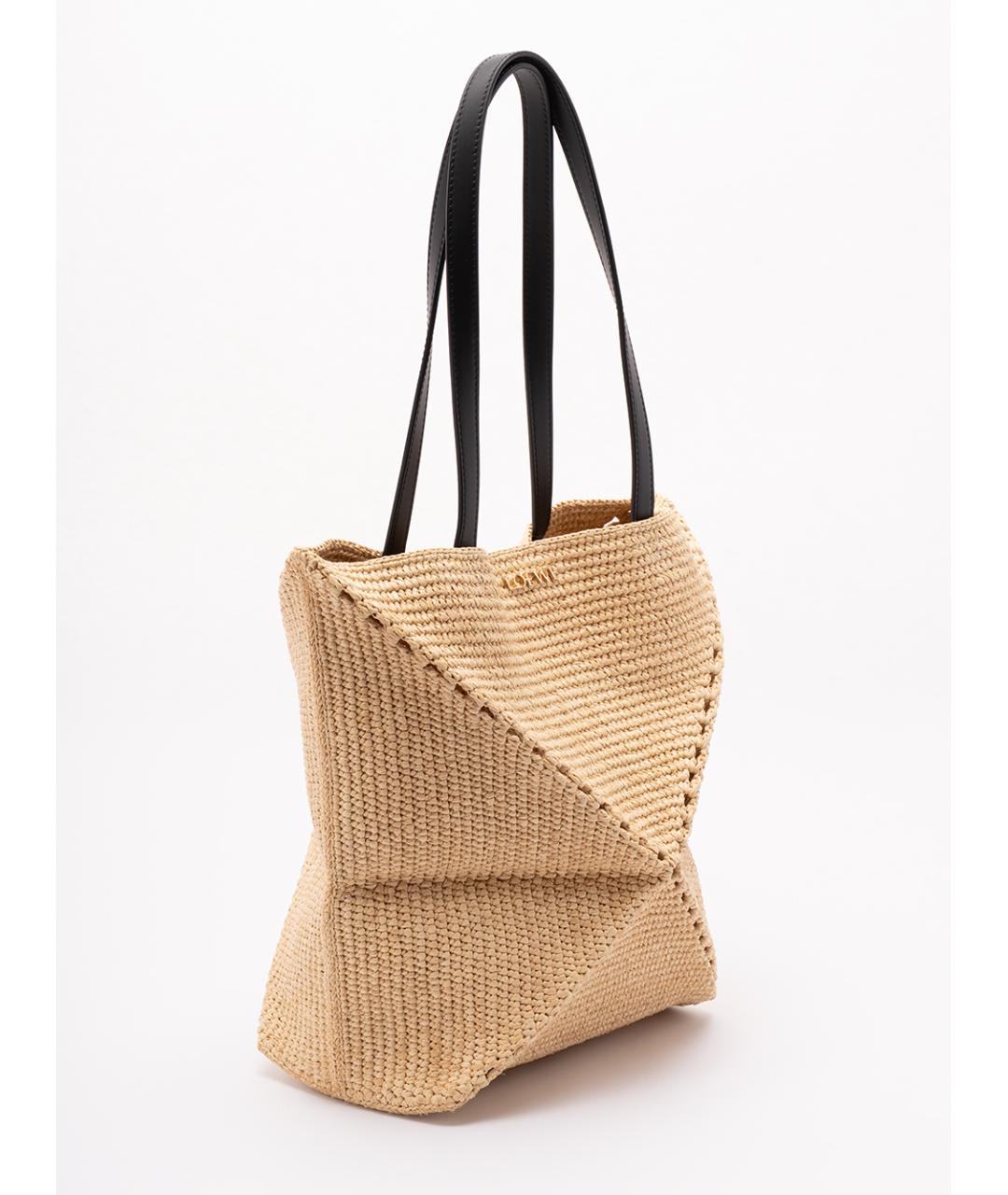 LOEWE Бежевая пелетеная сумка тоут, фото 3