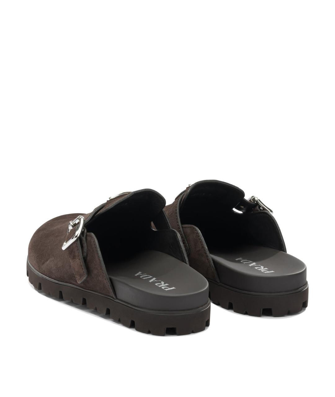 PRADA Коричневые замшевые шлепанцы, фото 4