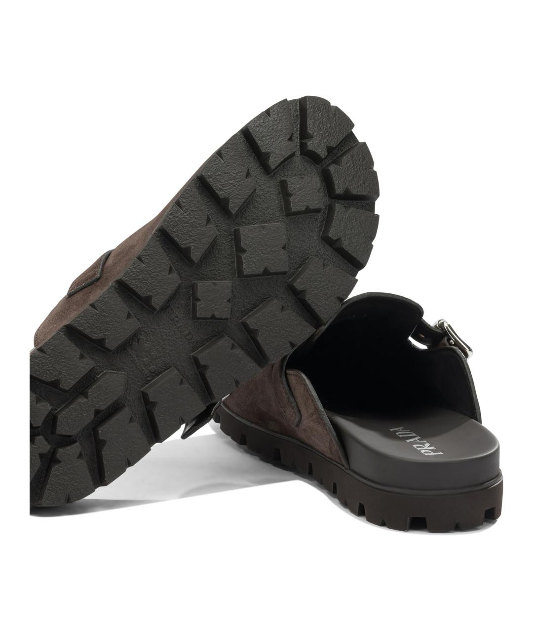 PRADA Коричневые замшевые шлепанцы, фото 5