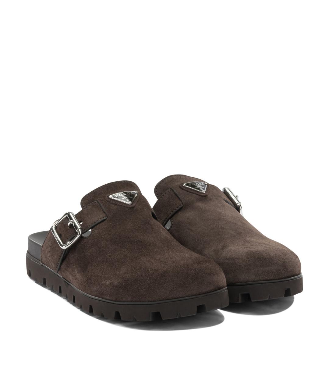 PRADA Коричневые замшевые шлепанцы, фото 2