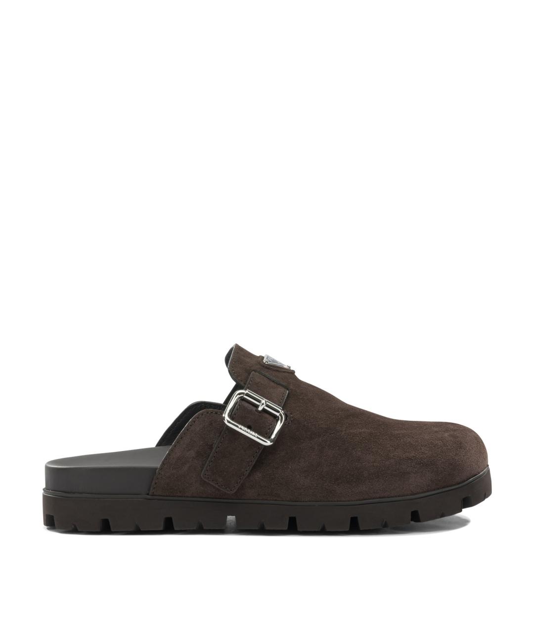 PRADA Коричневые замшевые шлепанцы, фото 1