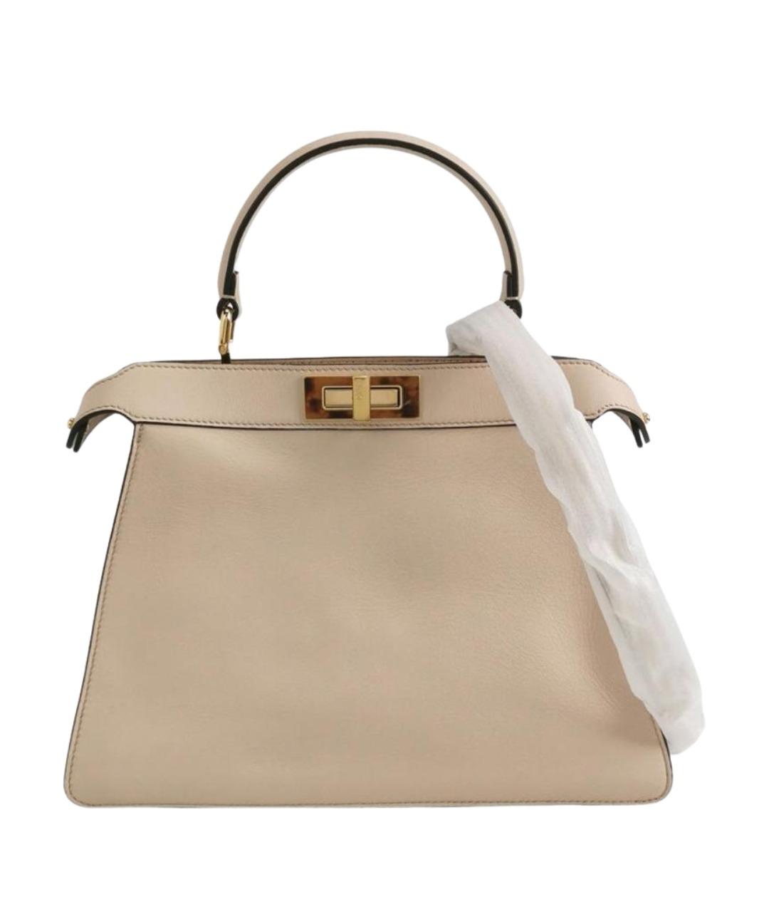 FENDI Бежевая кожаная сумка через плечо, фото 1