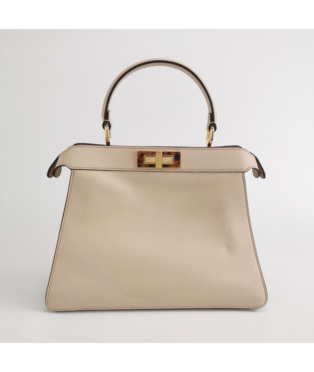 FENDI Бежевая кожаная сумка через плечо, фото 6