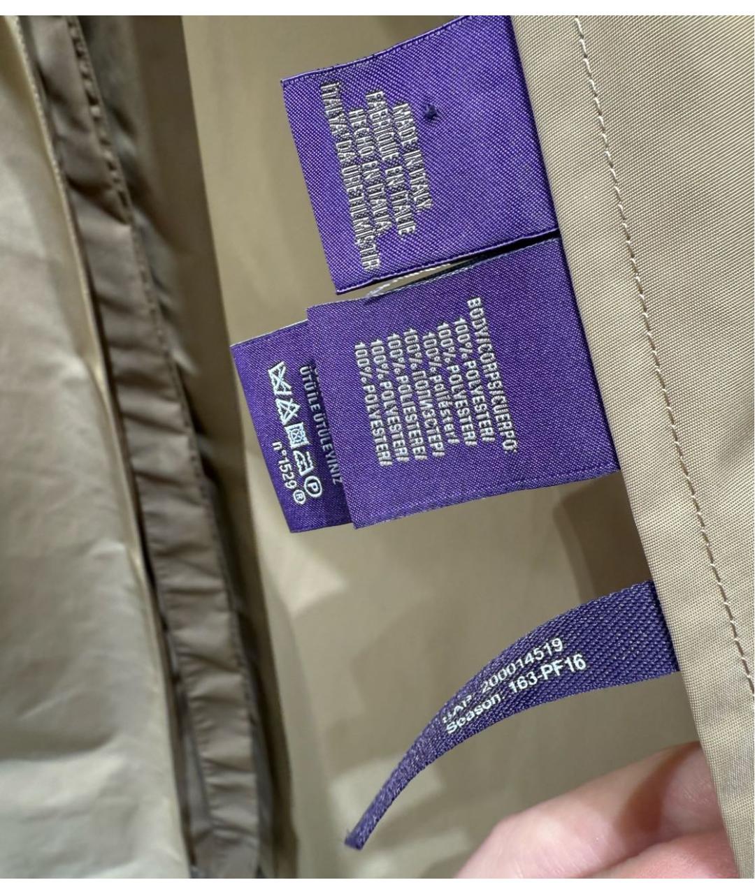 RALPH LAUREN PURPLE LABEL Бежевый полиэстеровый тренч/плащ, фото 6