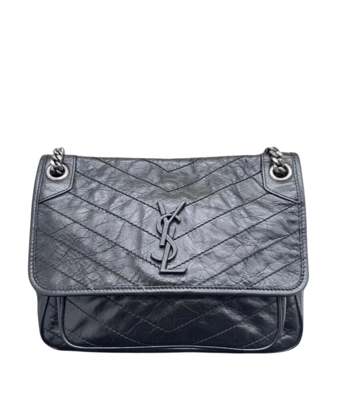 SAINT LAURENT Черная кожаная сумка через плечо, фото 1