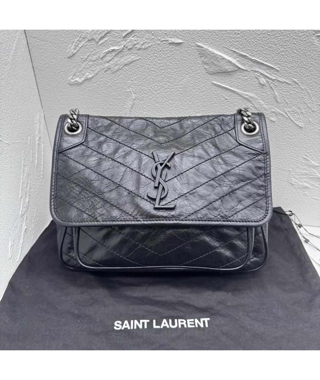 SAINT LAURENT Черная кожаная сумка через плечо, фото 9