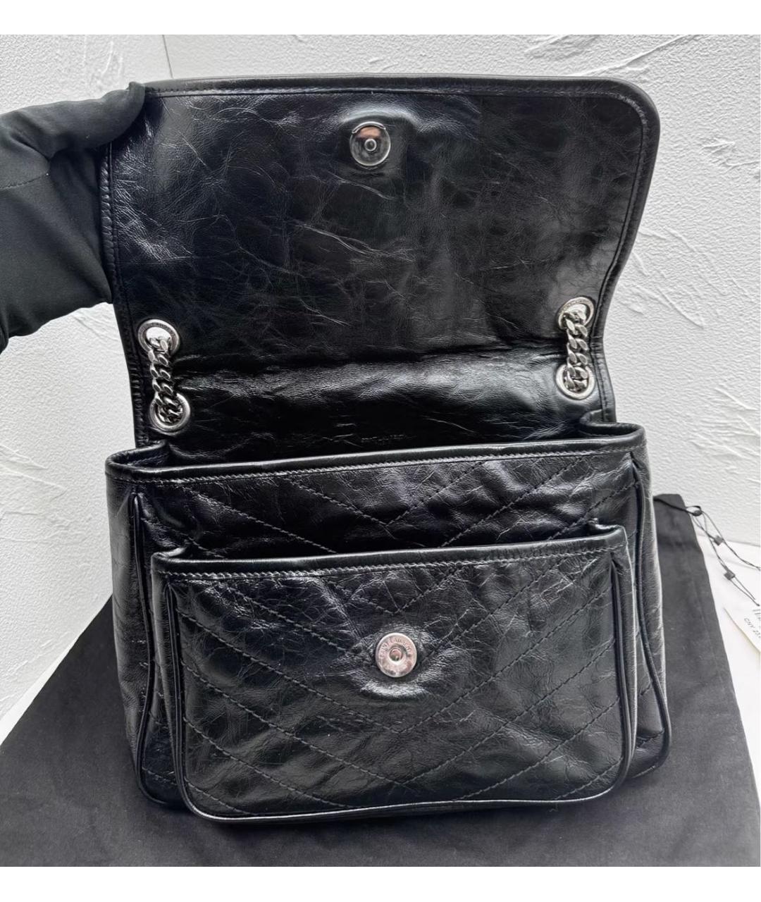 SAINT LAURENT Черная кожаная сумка через плечо, фото 7