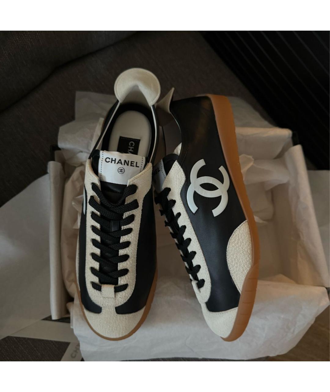 CHANEL Черные кожаные кеды, фото 4