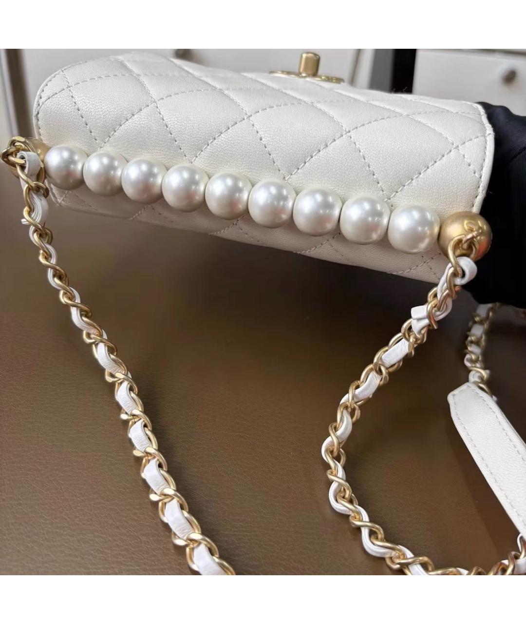 CHANEL Белая кожаная сумка через плечо, фото 5