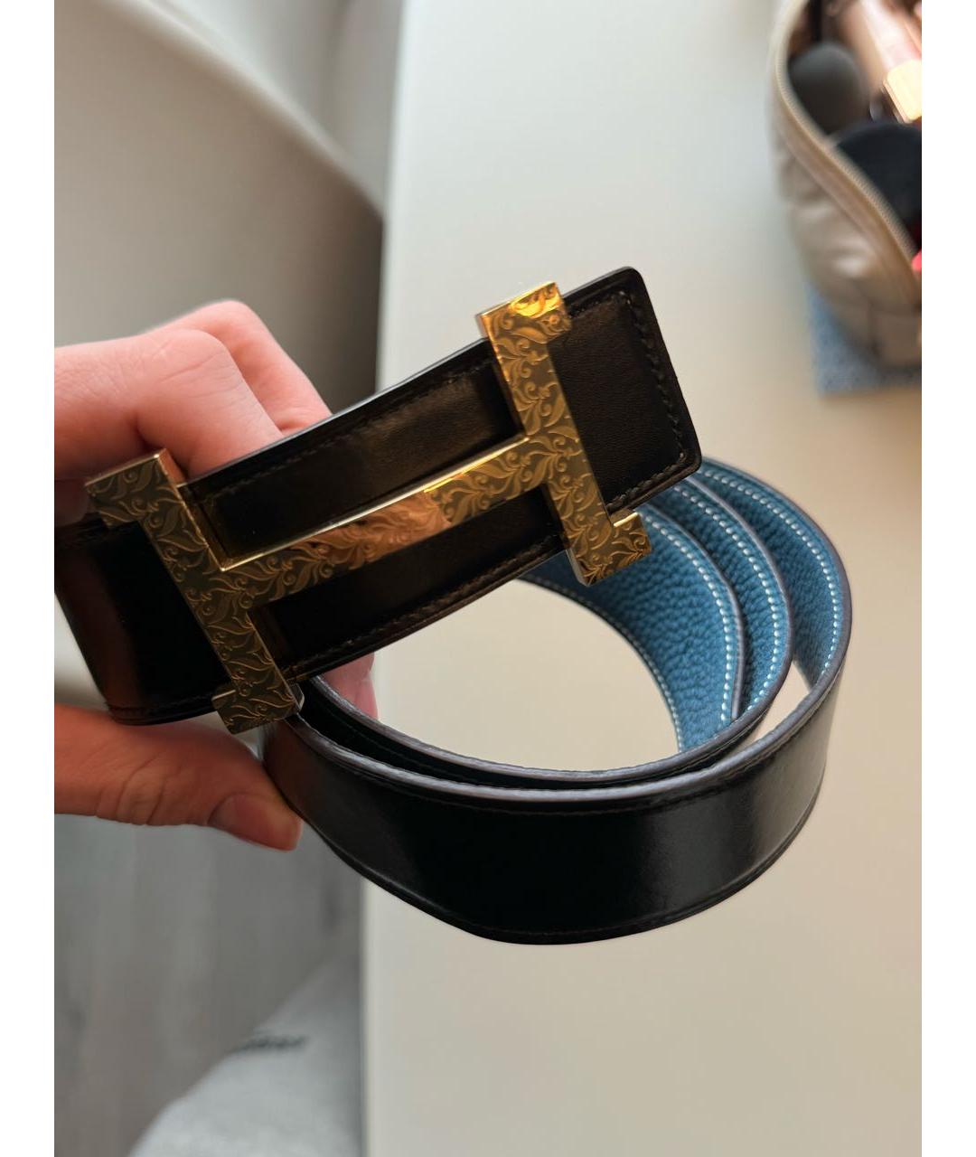 HERMES Черный кожаный ремень, фото 2