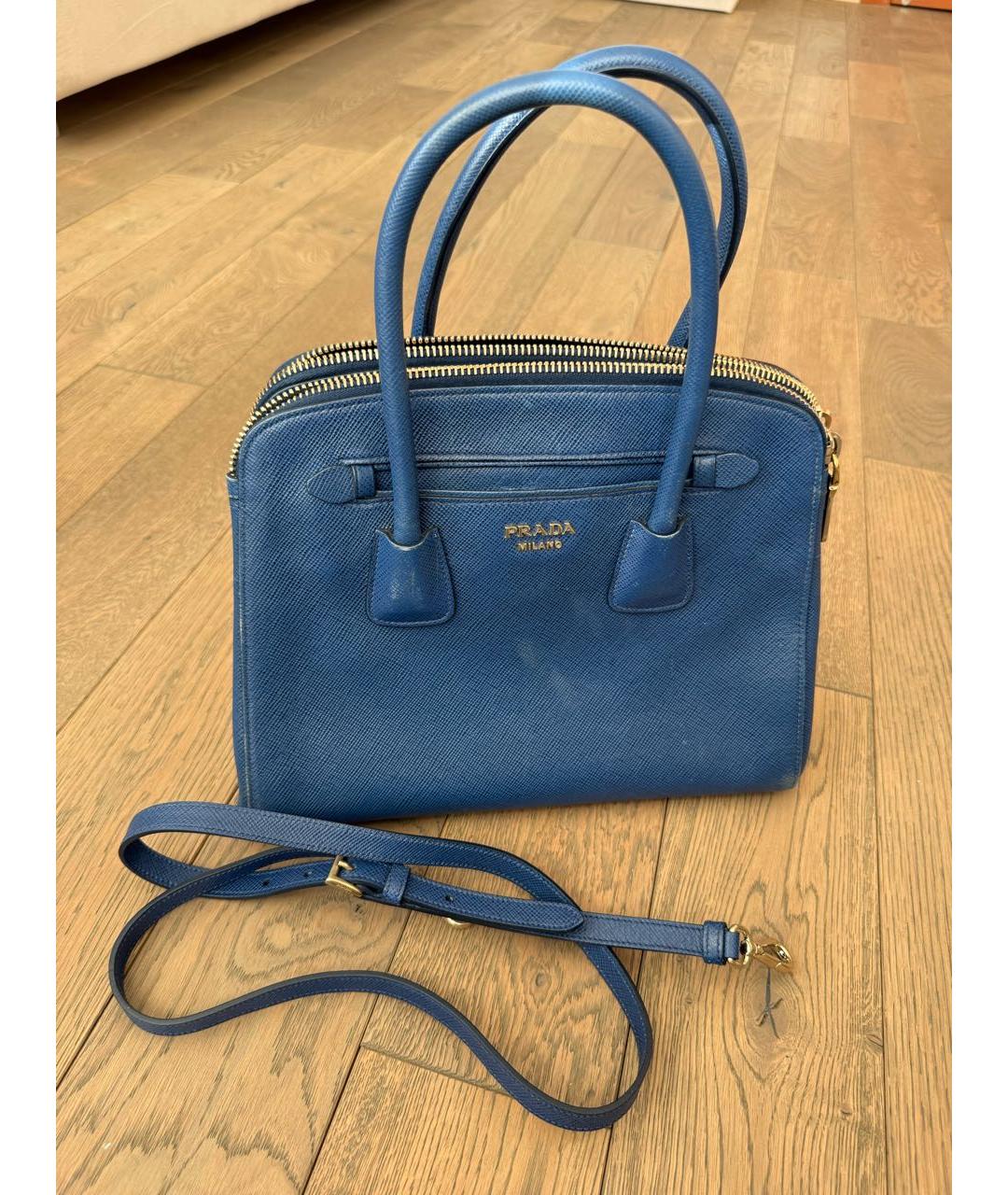 PRADA Синяя кожаная сумка с короткими ручками, фото 2