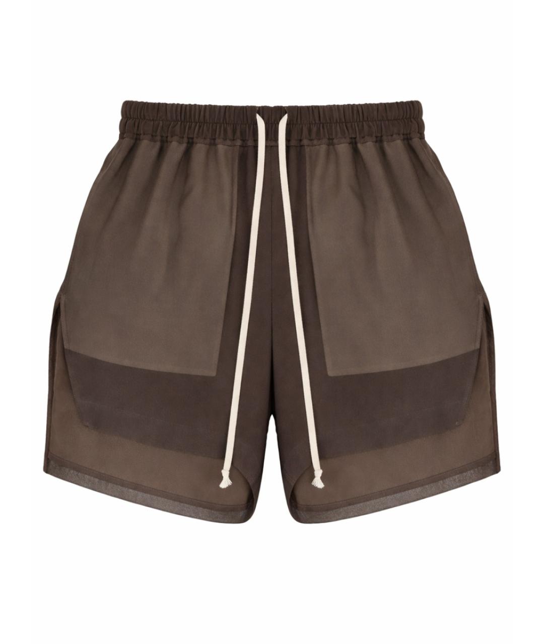 RICK OWENS Коричневые шелковые шорты, фото 1