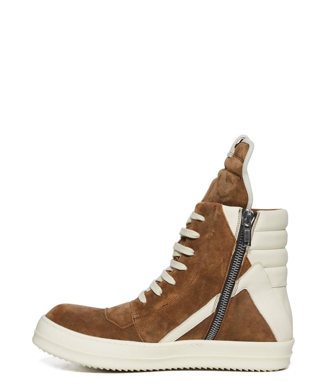 RICK OWENS Коричневые кожаные высокие кроссовки / кеды, фото 4