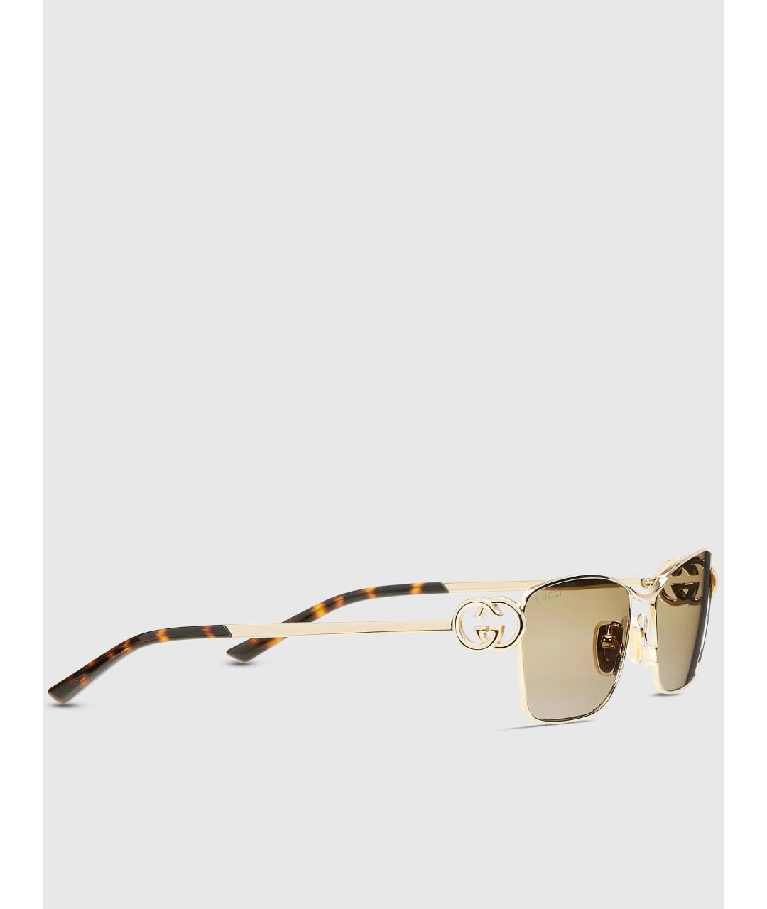 GUCCI Золотые металлические солнцезащитные очки, фото 3