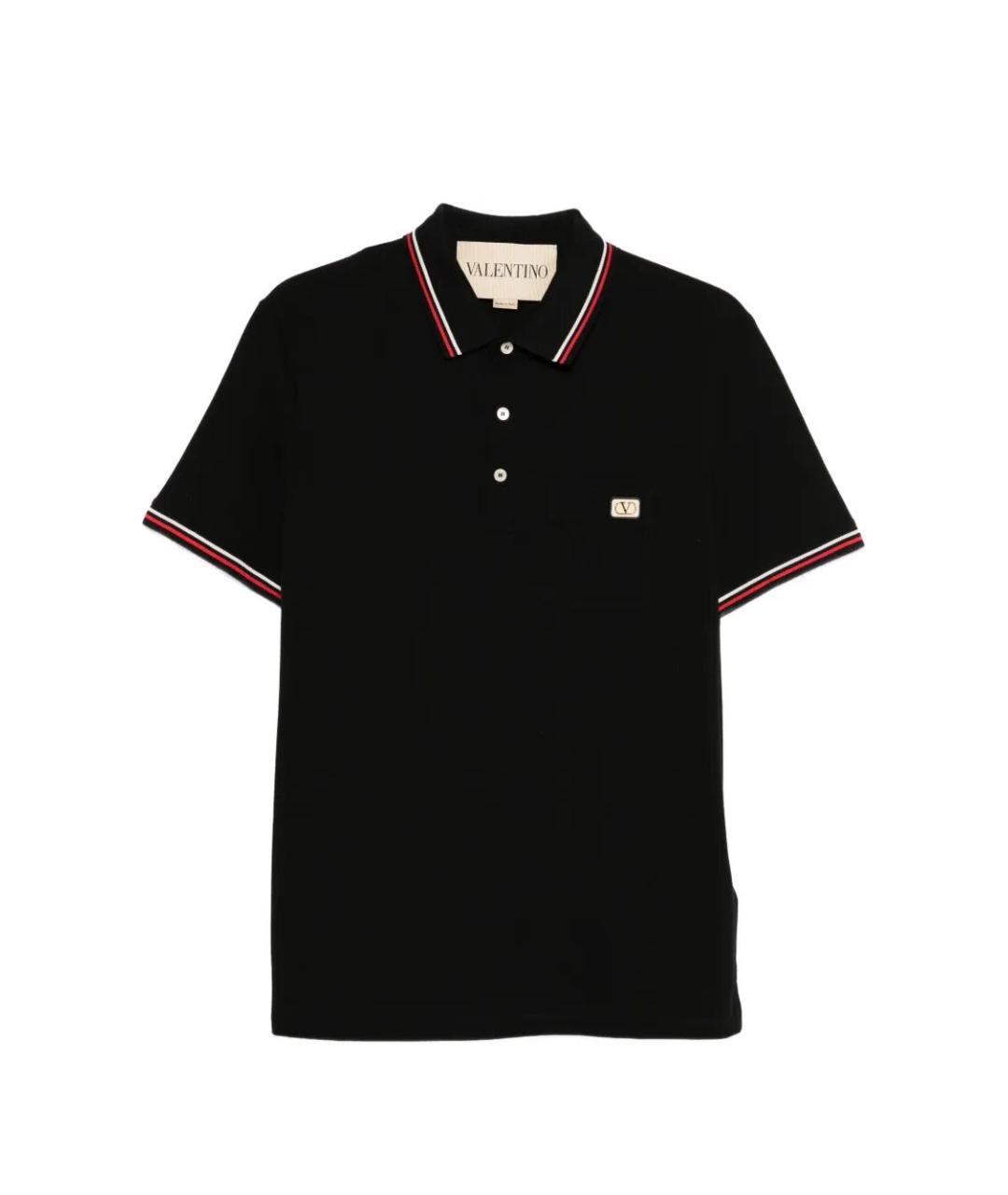 VALENTINO Черное хлопковое поло с коротким рукавом, фото 1