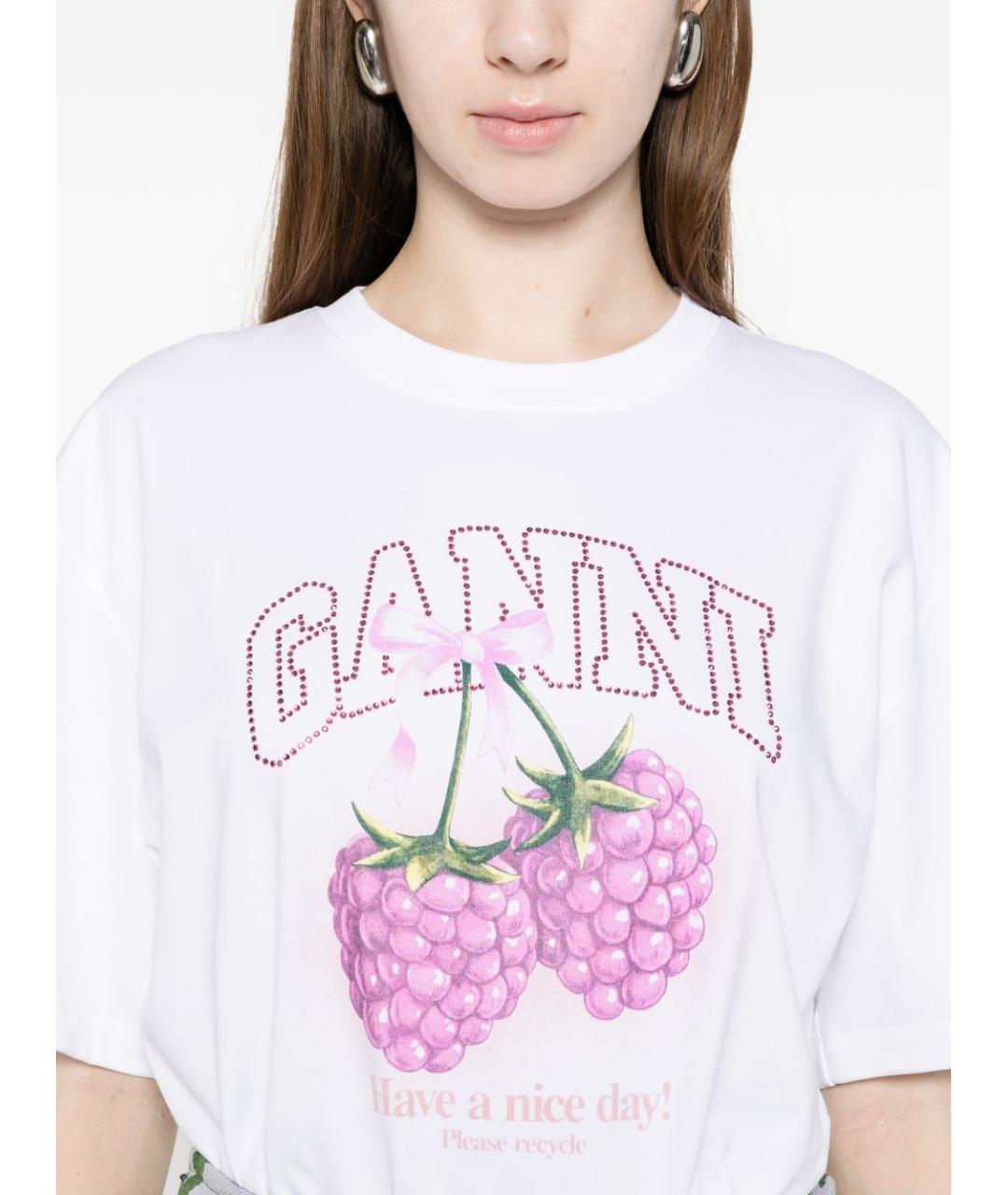 GANNI Белая хлопковая футболка, фото 4