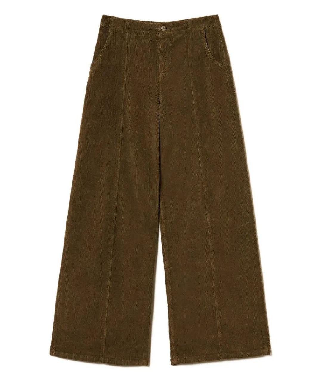 TWIN-SET Коричневые хлопковые прямые брюки, фото 1