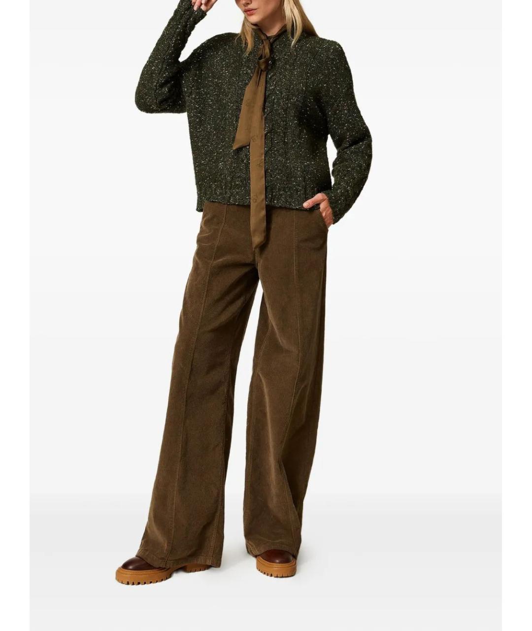 TWIN-SET Коричневые хлопковые прямые брюки, фото 2