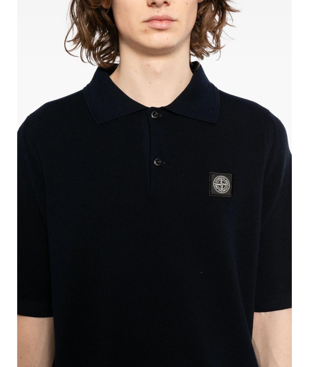STONE ISLAND Темно-синее хлопковое поло с коротким рукавом, фото 2