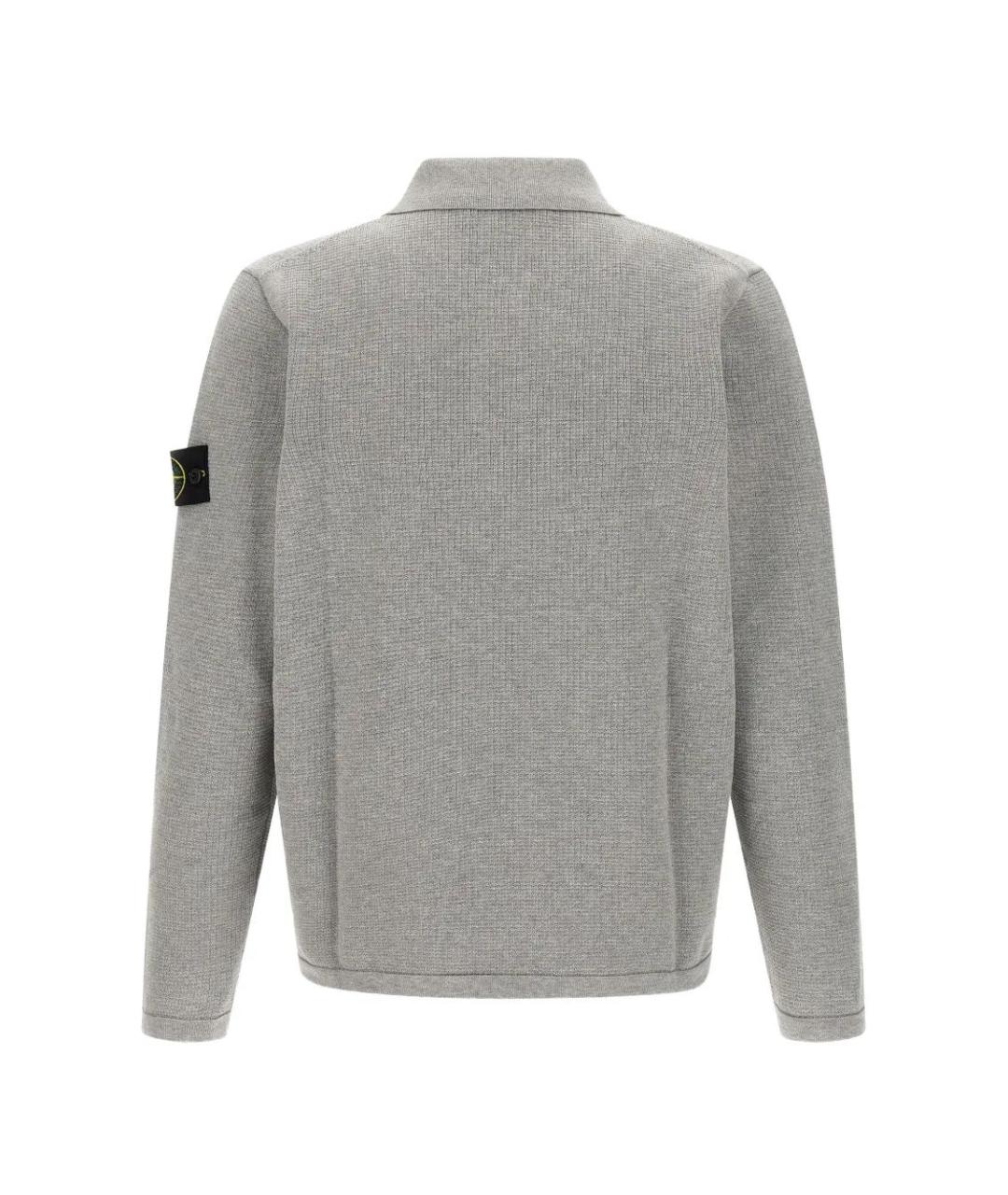 STONE ISLAND Серое хлопковое поло с длинным рукавом, фото 2