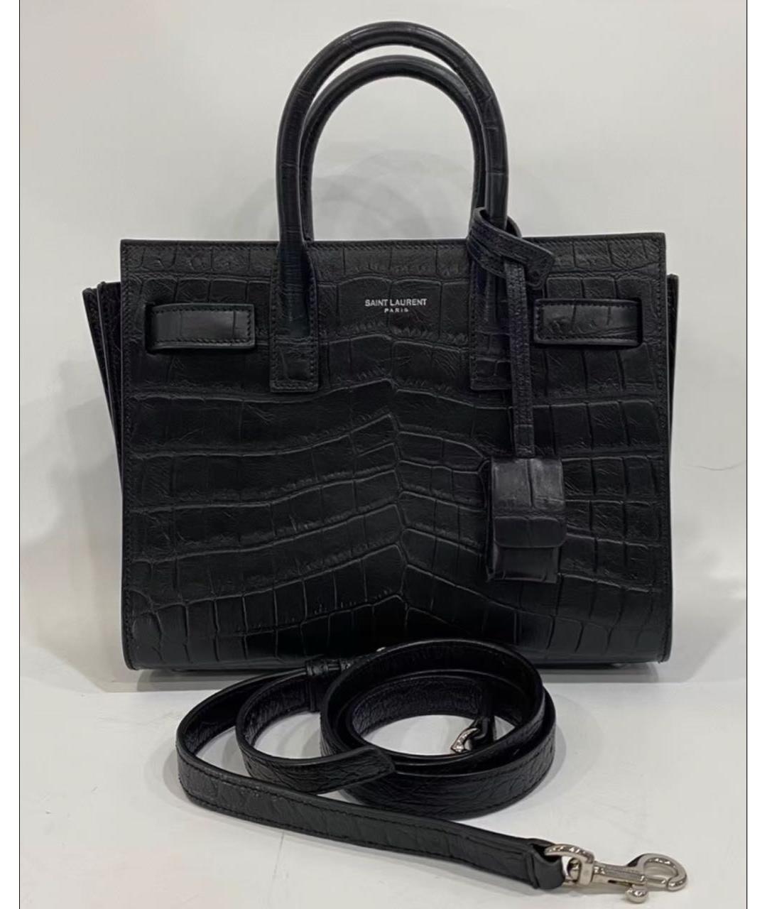 SAINT LAURENT Черная кожаная сумка с короткими ручками, фото 4