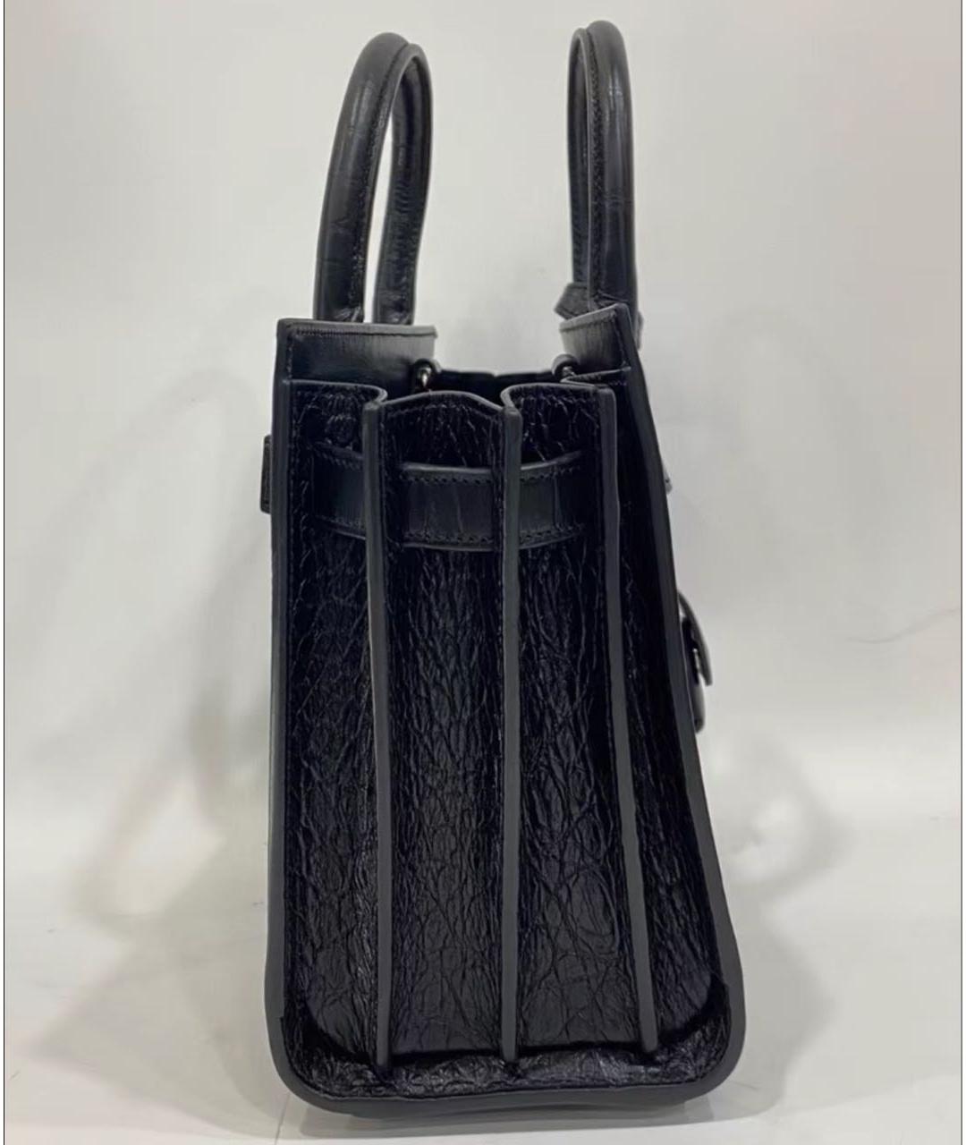 SAINT LAURENT Черная кожаная сумка с короткими ручками, фото 3