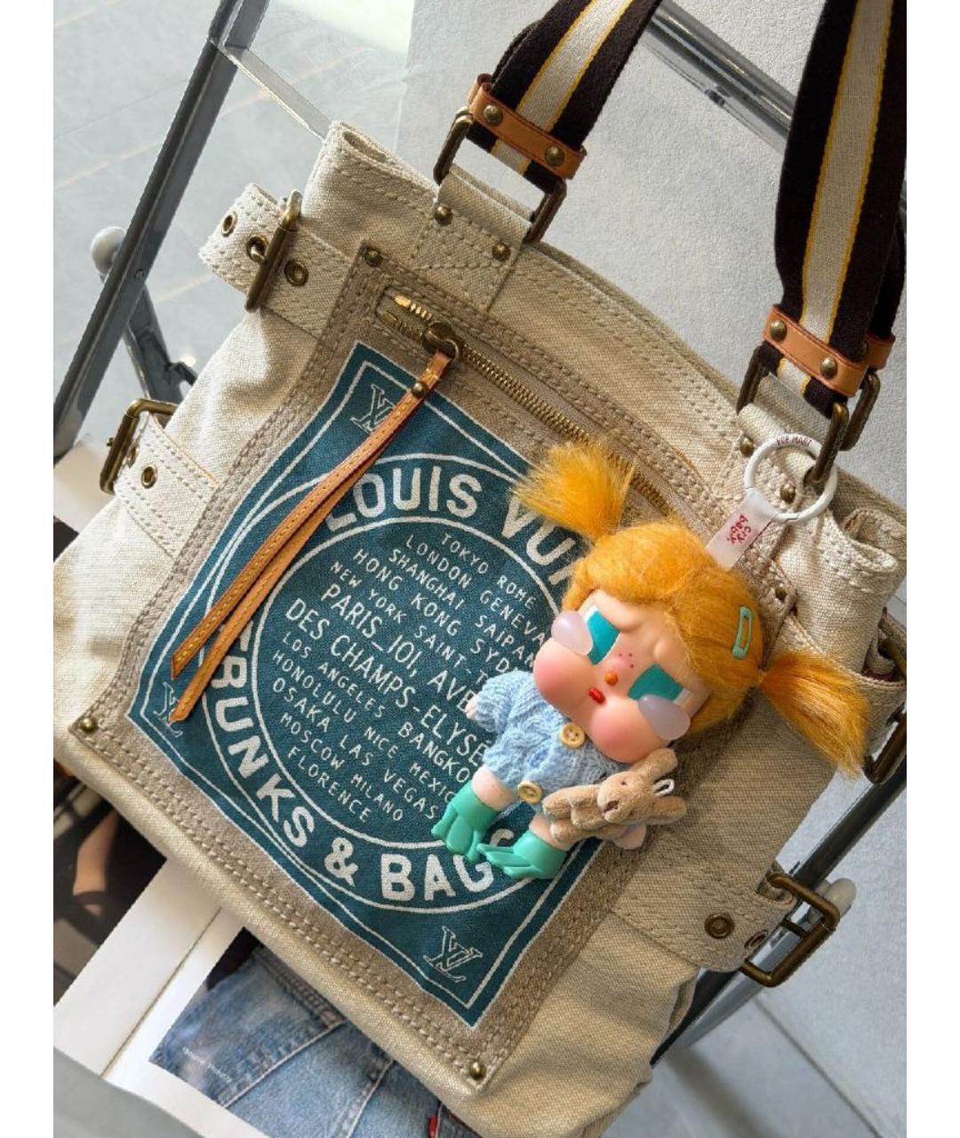 LOUIS VUITTON Бежевая тканевая сумка с короткими ручками, фото 5