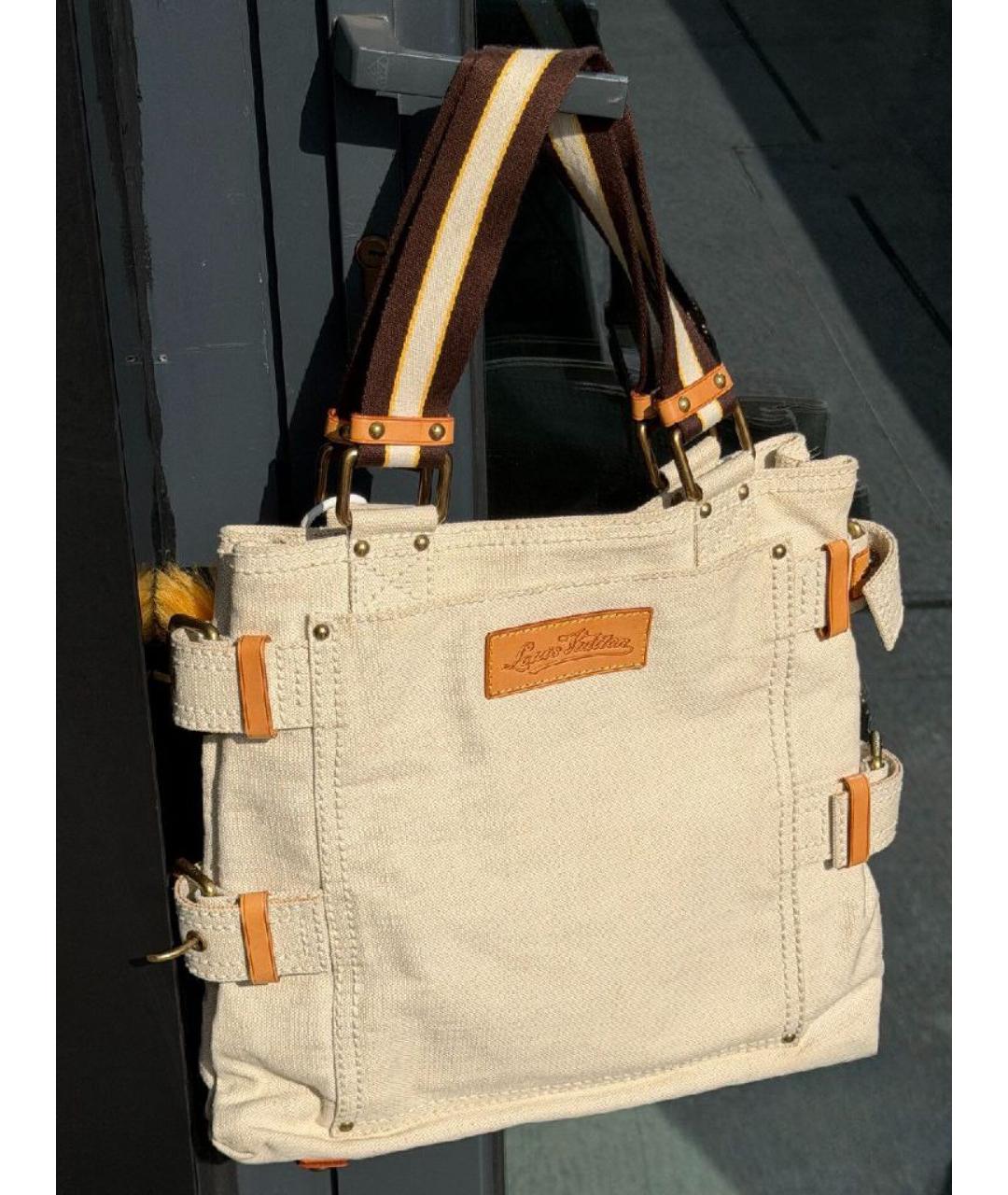 LOUIS VUITTON Бежевая тканевая сумка с короткими ручками, фото 2